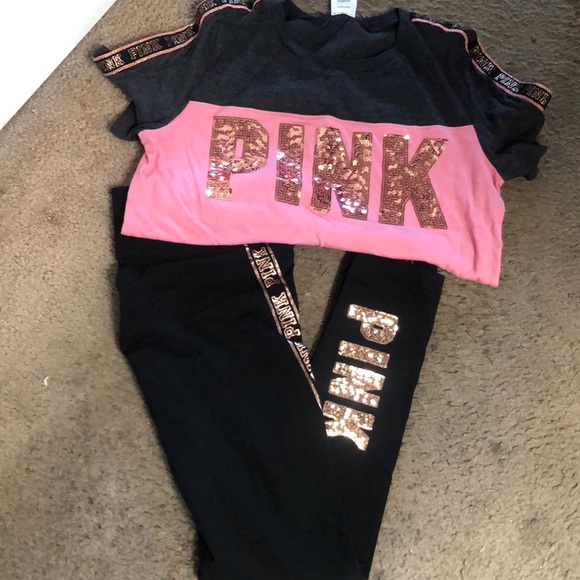 pink victoria secret two piece set